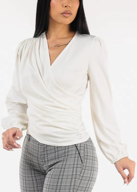 Ruched Surplice Long Sleeve Blouse Ivory sold by Moda