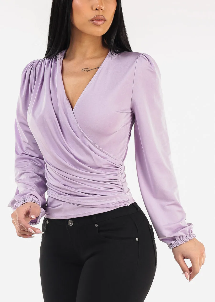 Ruched Surplice Long Sleeve Blouse Lilac sold by Moda