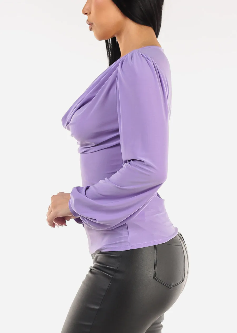 Long Sleeve Cowl Neck Dressy Blouse Light Purple sold by Moda product image thumbnail 3