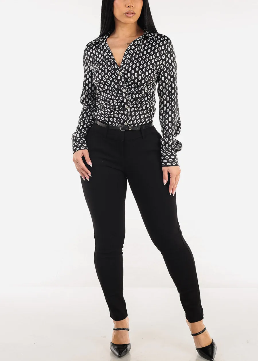 Button Down Ruched Printed Blouse Black sold by Moda product image thumbnail 2