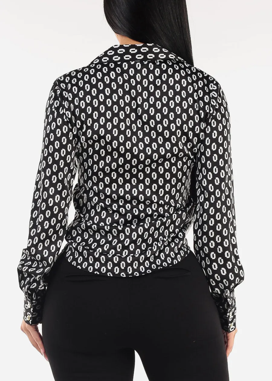 Button Down Ruched Printed Blouse Black sold by Moda product image thumbnail 4