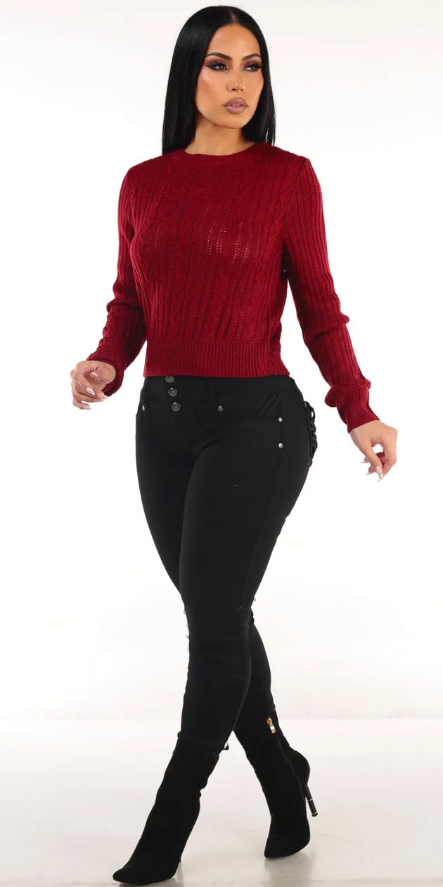 Wine Butt Lift Skinnies Outfit sold by Moda