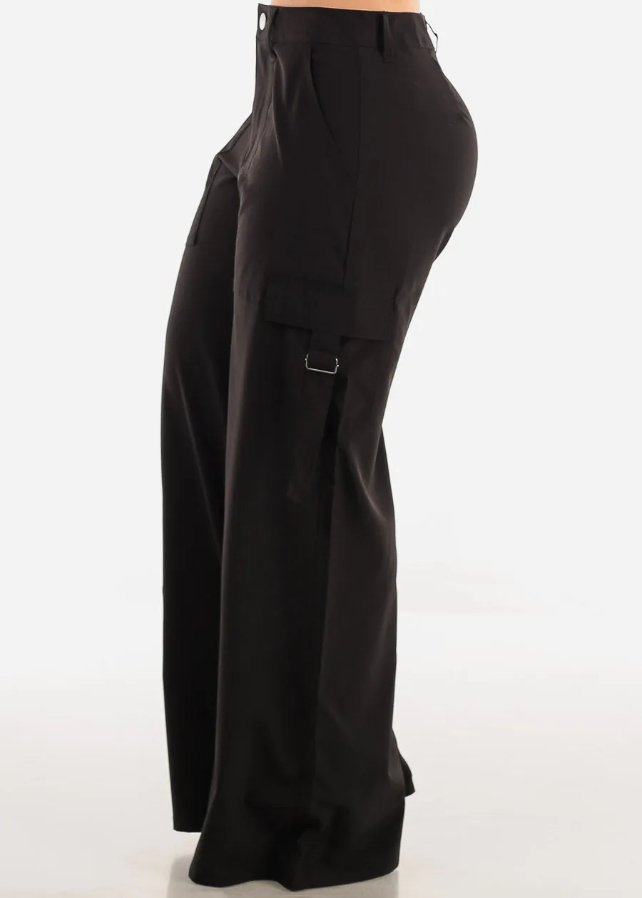 Black High Waisted Wide Leg Cargo Pants sold by Moda product image thumbnail 3