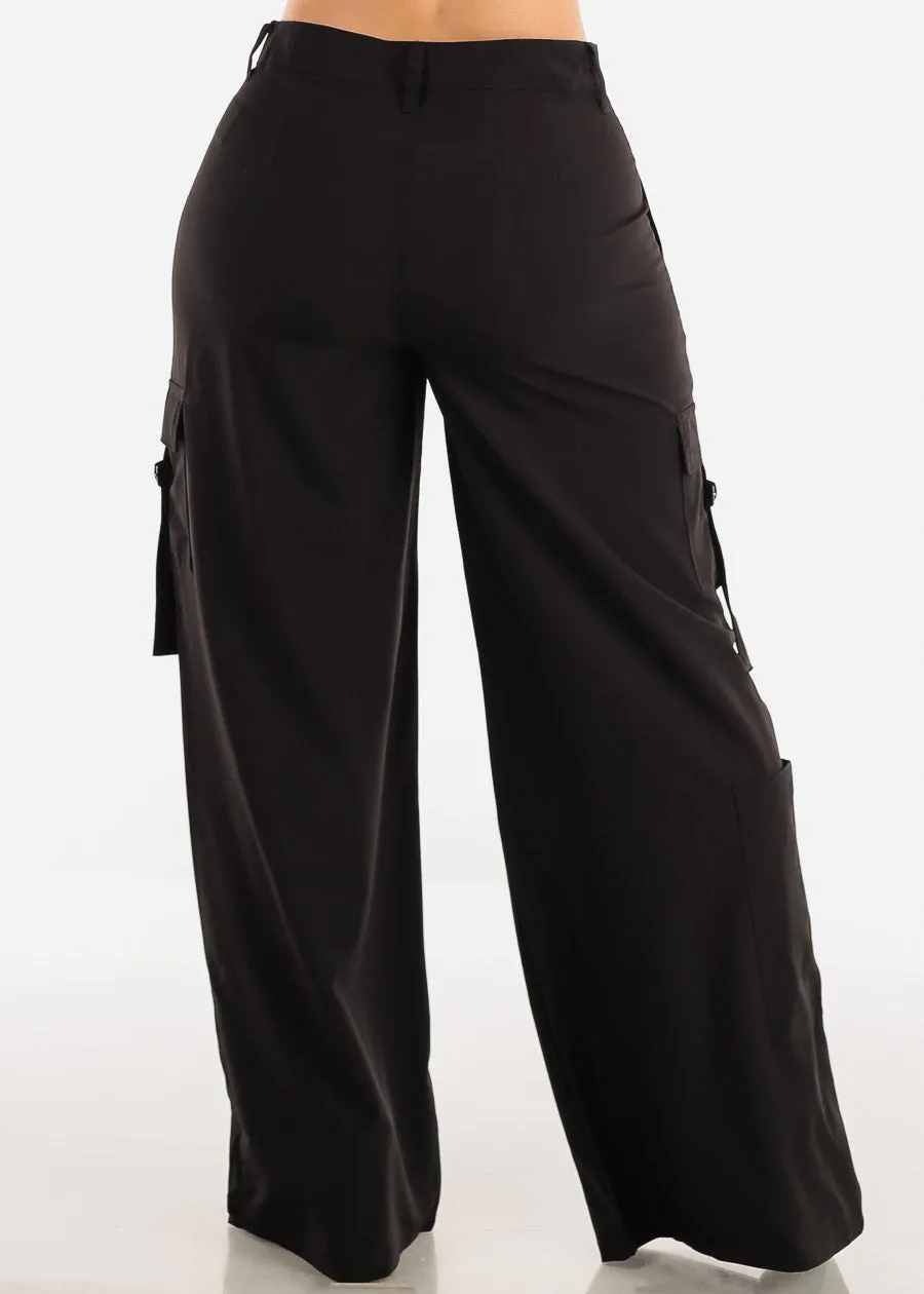 Black High Waisted Wide Leg Cargo Pants sold by Moda product image thumbnail 4