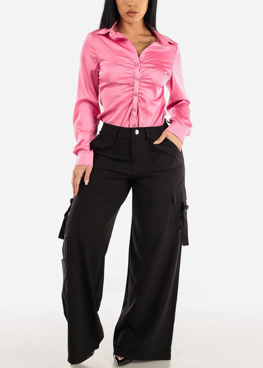 Black High Waisted Wide Leg Cargo Pants sold by Moda product image thumbnail 2