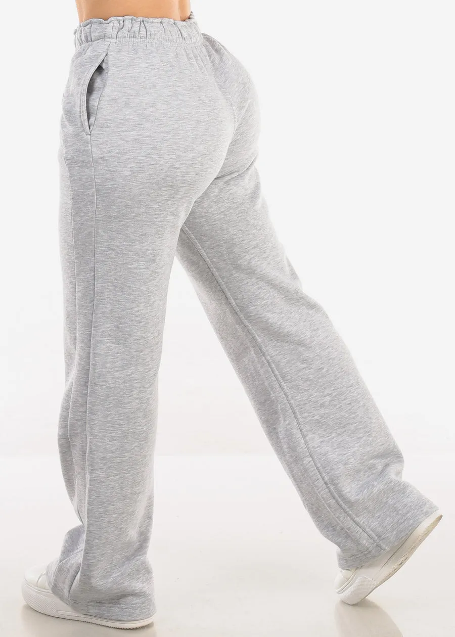Elastic Waistband Wide Leg Sweatpants Grey sold by Moda product image thumbnail 4