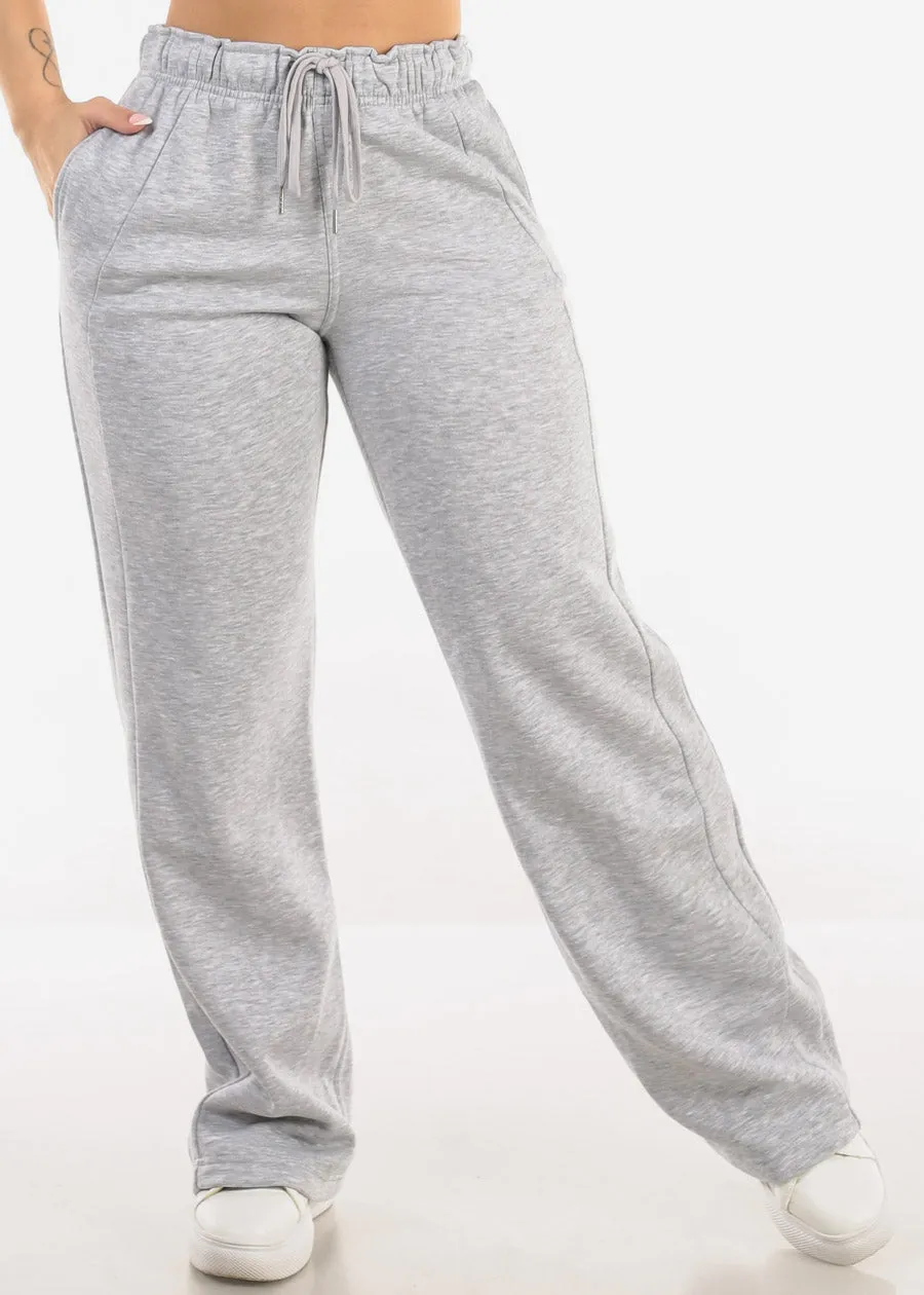 Elastic Waistband Wide Leg Sweatpants Grey sold by Moda