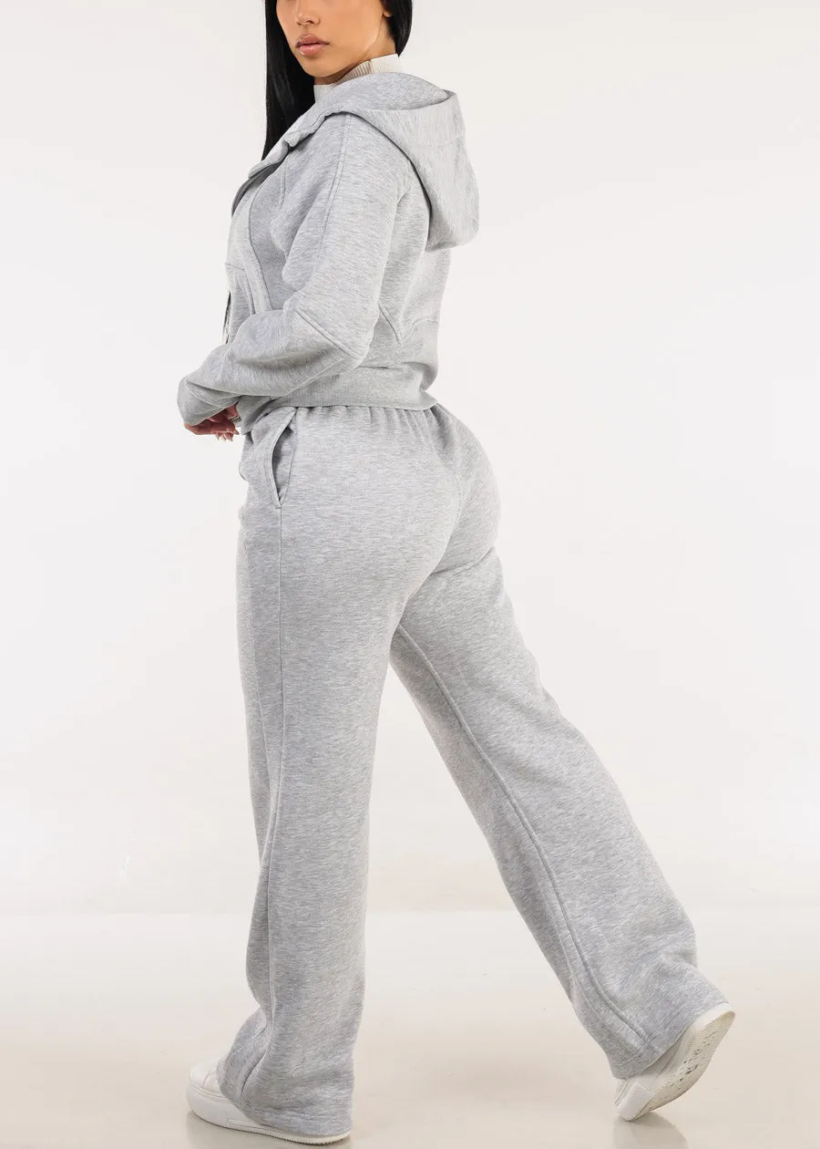 Elastic Waistband Wide Leg Sweatpants Grey sold by Moda product image thumbnail 5