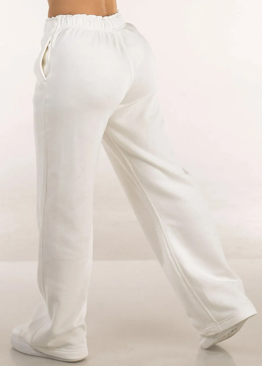 Elastic Waistband Wide Leg Sweatpants White sold by Moda product image thumbnail 5
