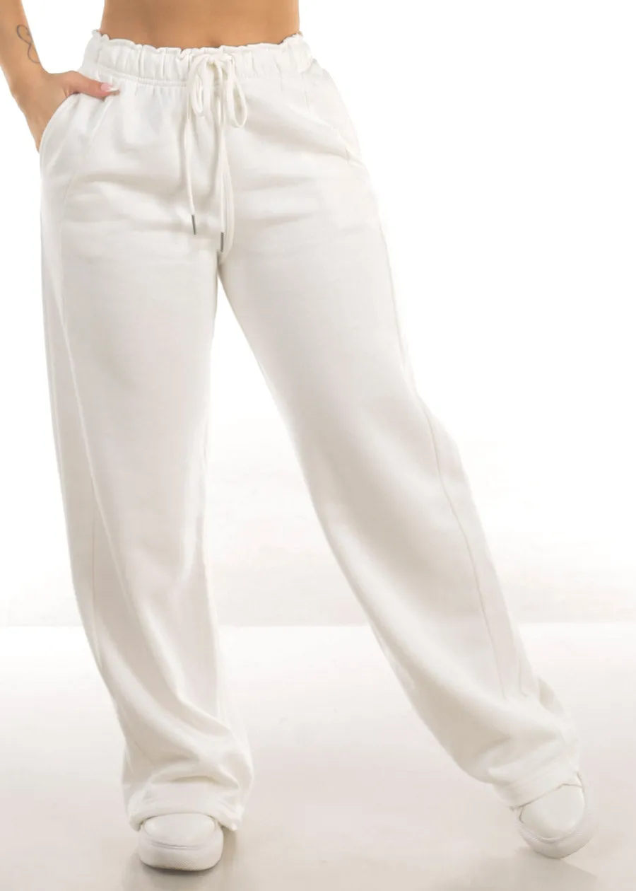 Elastic Waistband Wide Leg Sweatpants White sold by Moda