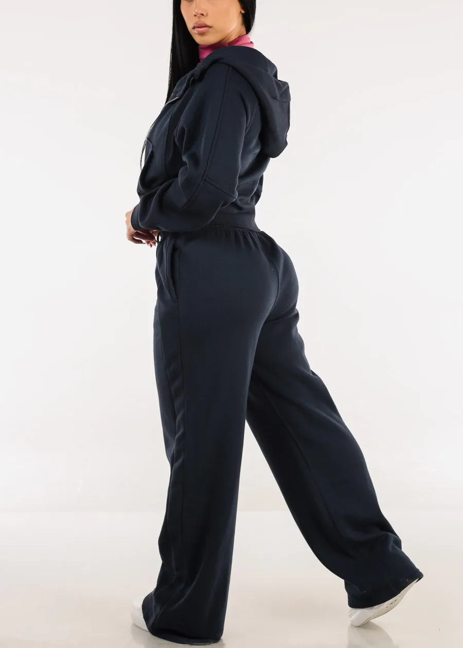 Elastic Waistband Wide Leg Sweatpants Navy sold by Moda product image thumbnail 5
