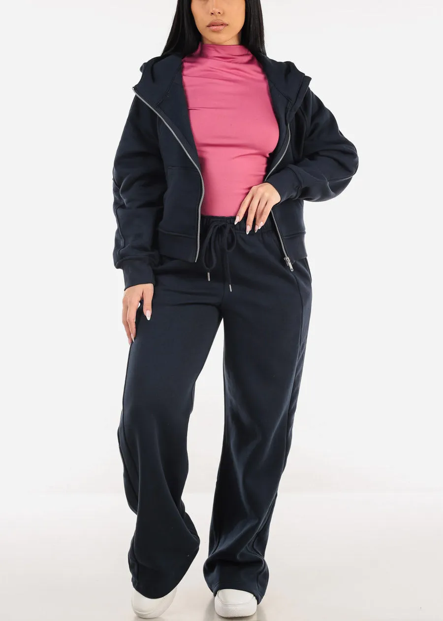 Elastic Waistband Wide Leg Sweatpants Navy sold by Moda product image thumbnail 2