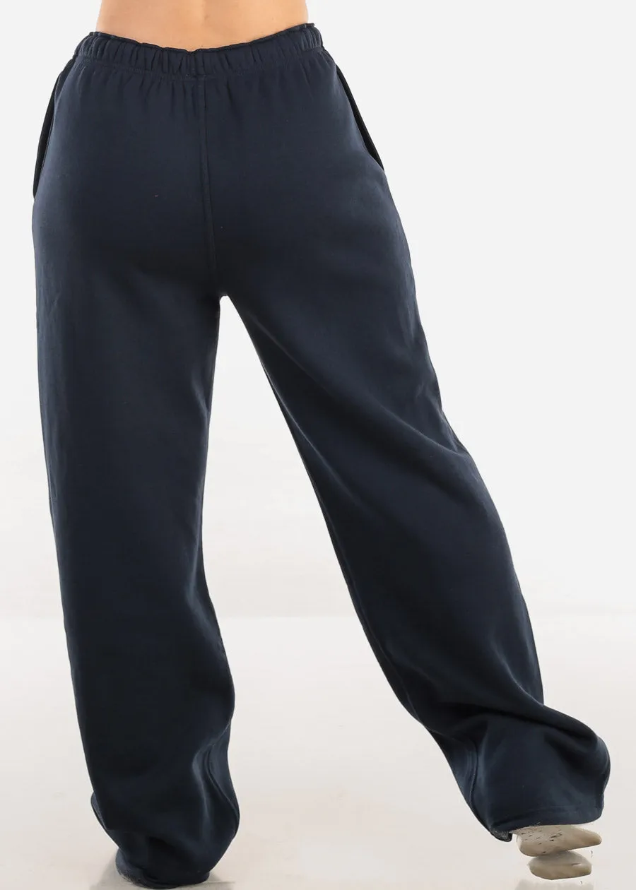 Elastic Waistband Wide Leg Sweatpants Navy sold by Moda product image thumbnail 4