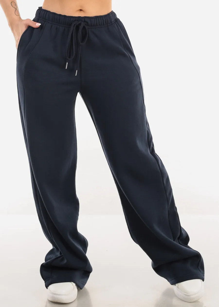 Elastic Waistband Wide Leg Sweatpants Navy sold by Moda
