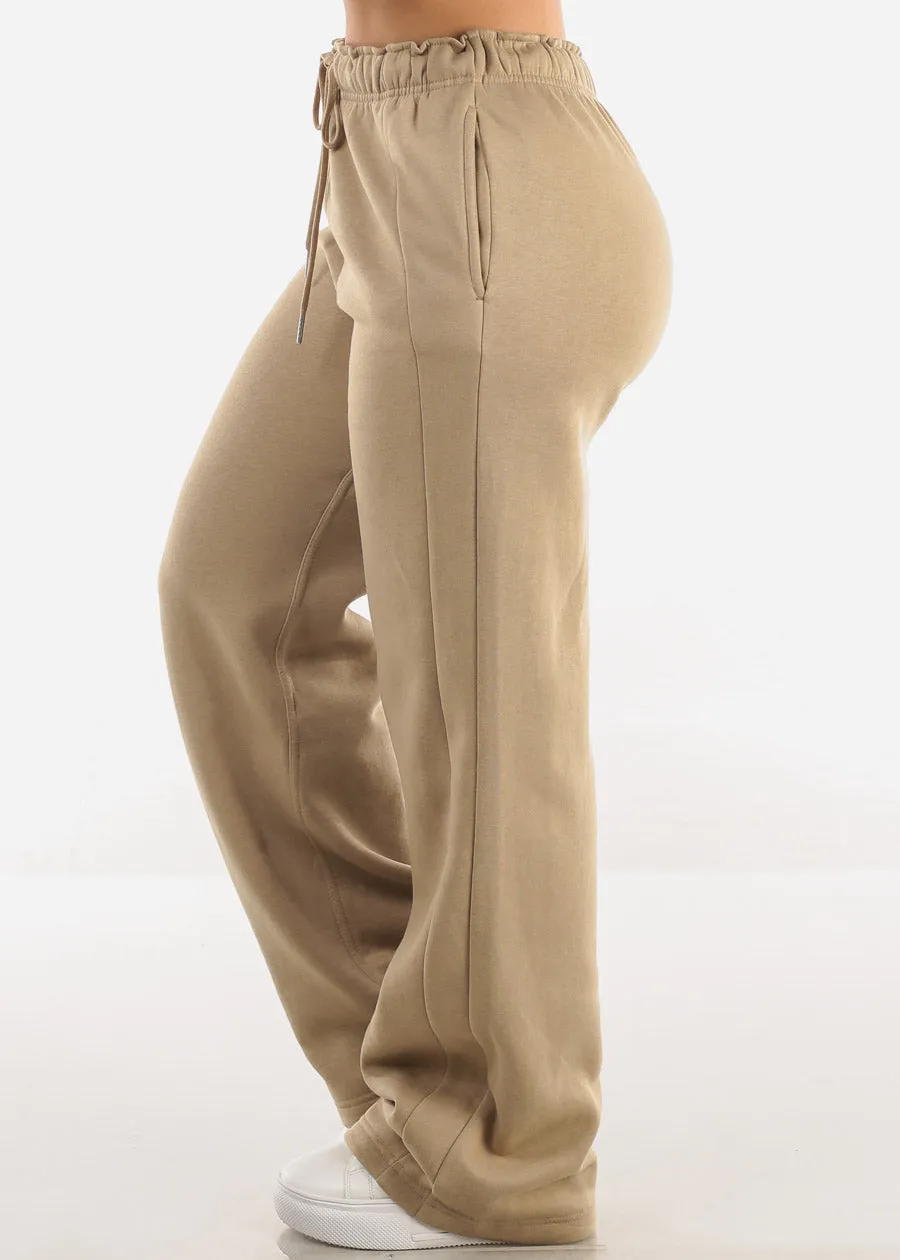 Elastic Waistband Wide Leg Sweatpants Khaki sold by Moda product image thumbnail 3