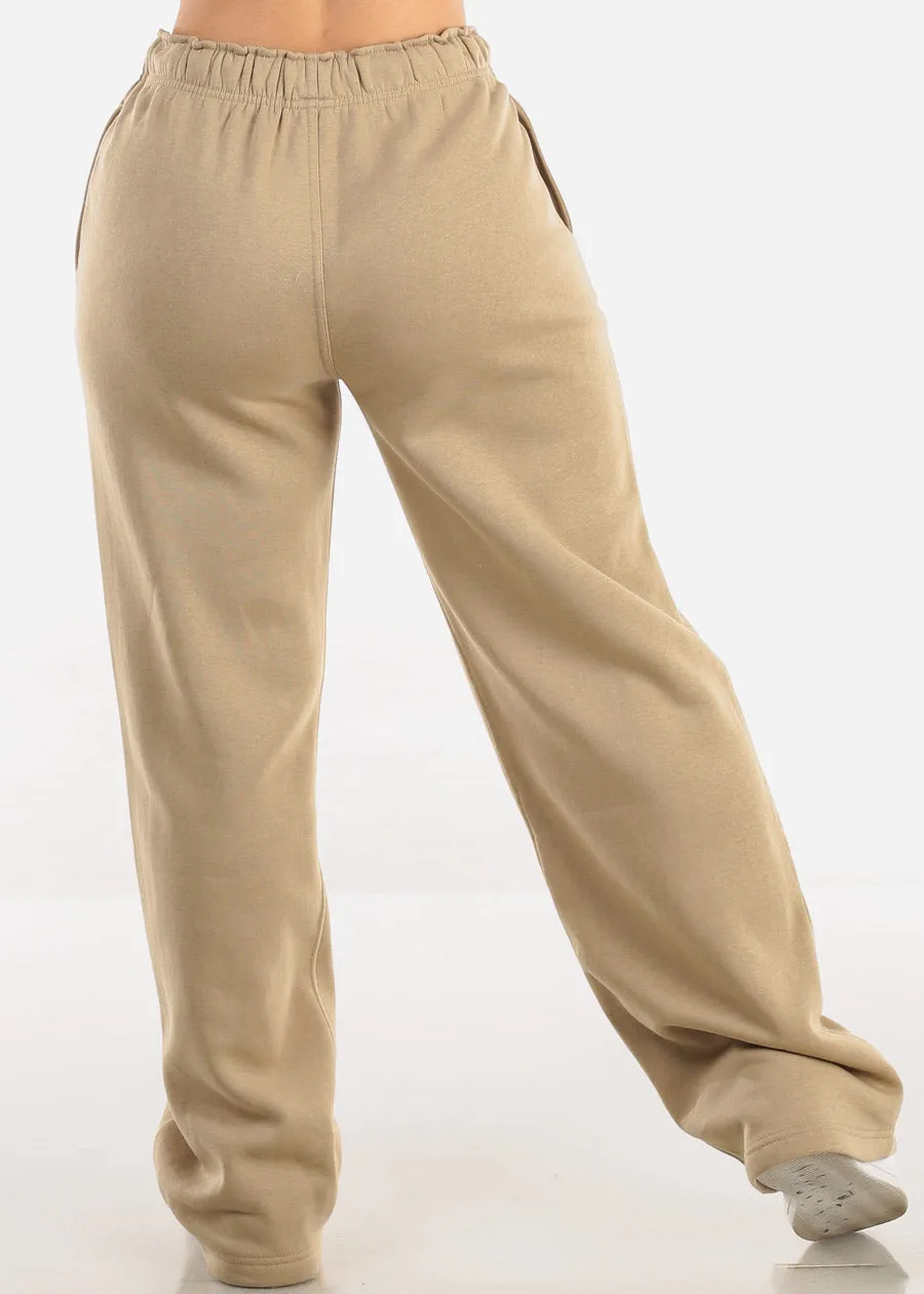 Elastic Waistband Wide Leg Sweatpants Khaki sold by Moda product image thumbnail 4