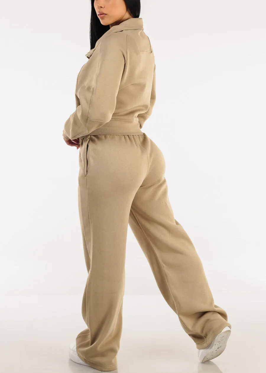 Elastic Waistband Wide Leg Sweatpants Khaki sold by Moda product image thumbnail 5