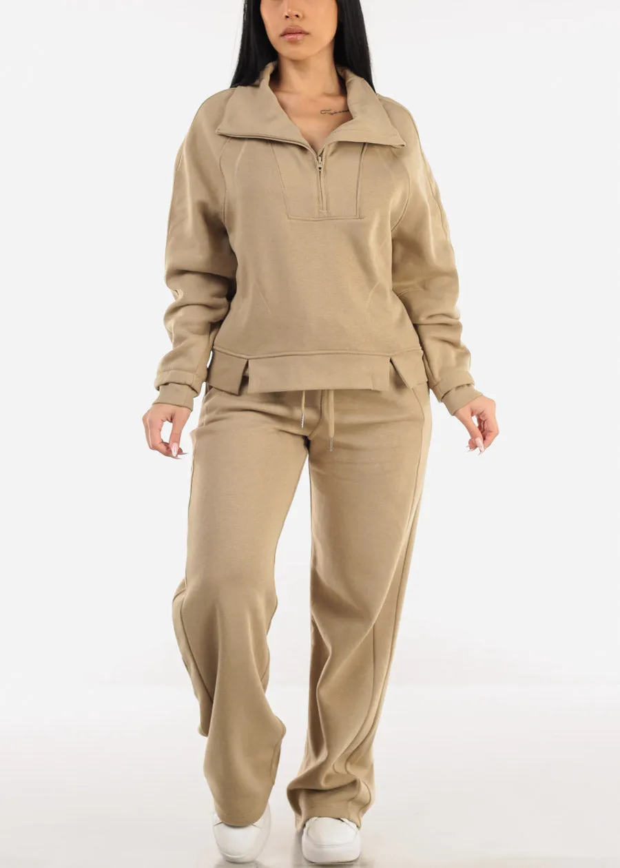 Elastic Waistband Wide Leg Sweatpants Khaki sold by Moda product image thumbnail 2