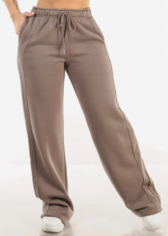 Elastic Waistband Wide Leg Sweatpants Mocha sold by Moda