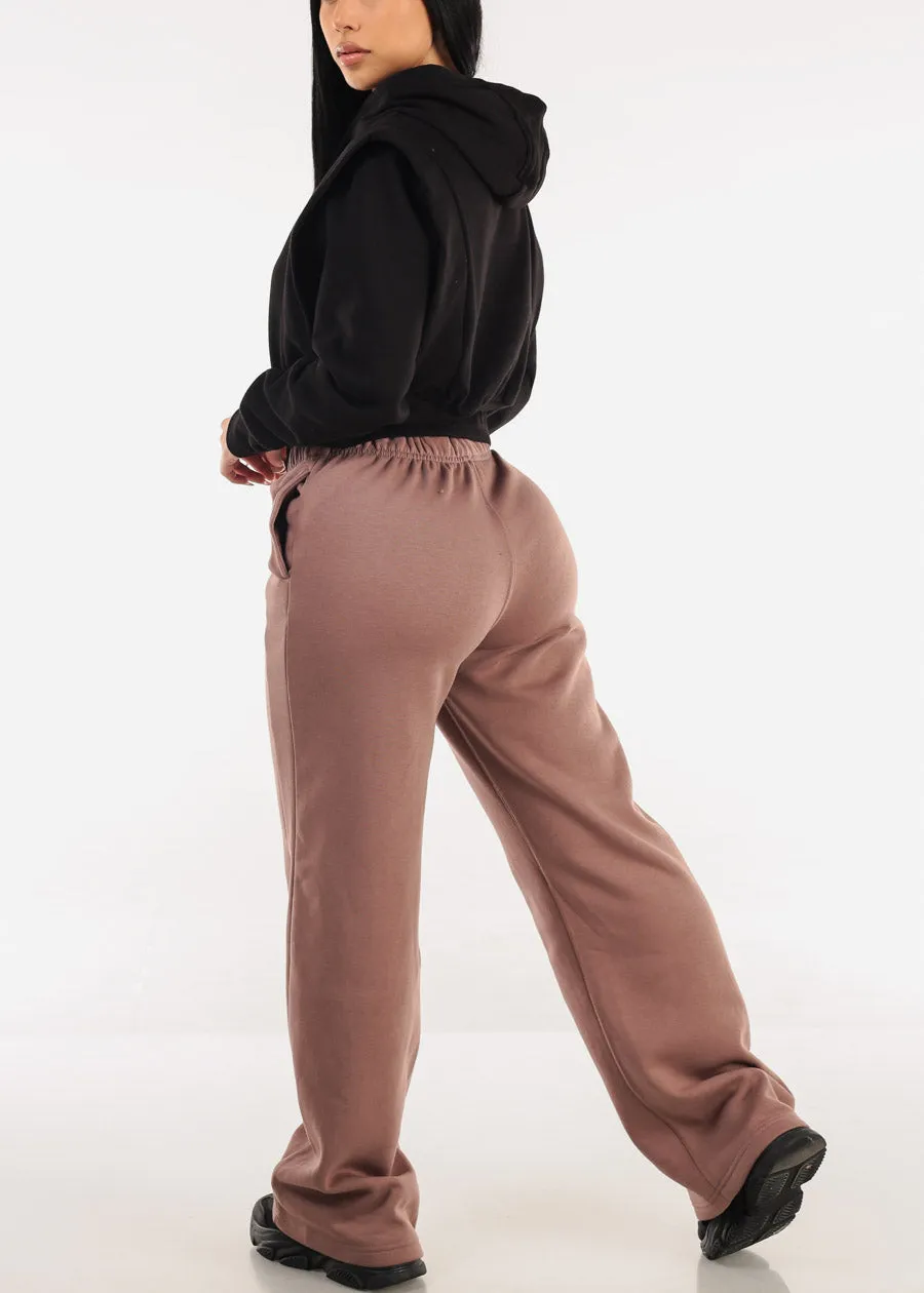Elastic Waistband Wide Leg Sweatpants Light Maroon sold by Moda product image thumbnail 5