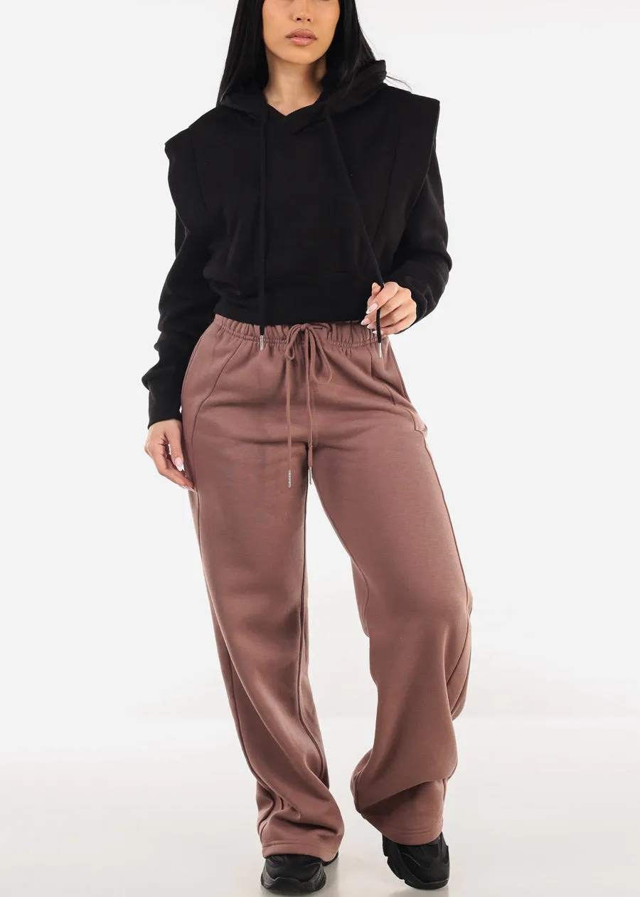 Elastic Waistband Wide Leg Sweatpants Light Maroon sold by Moda product image thumbnail 2