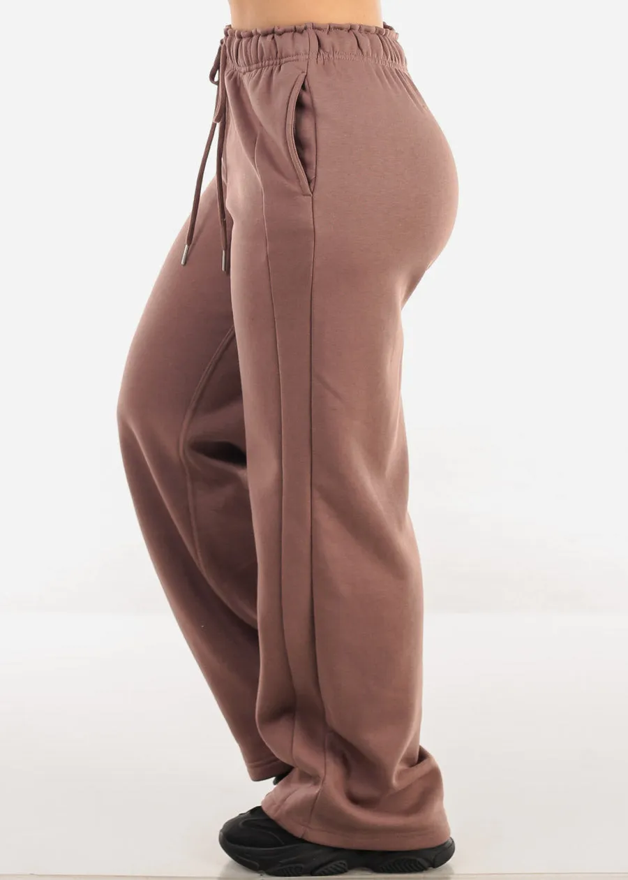 Elastic Waistband Wide Leg Sweatpants Light Maroon sold by Moda product image thumbnail 3