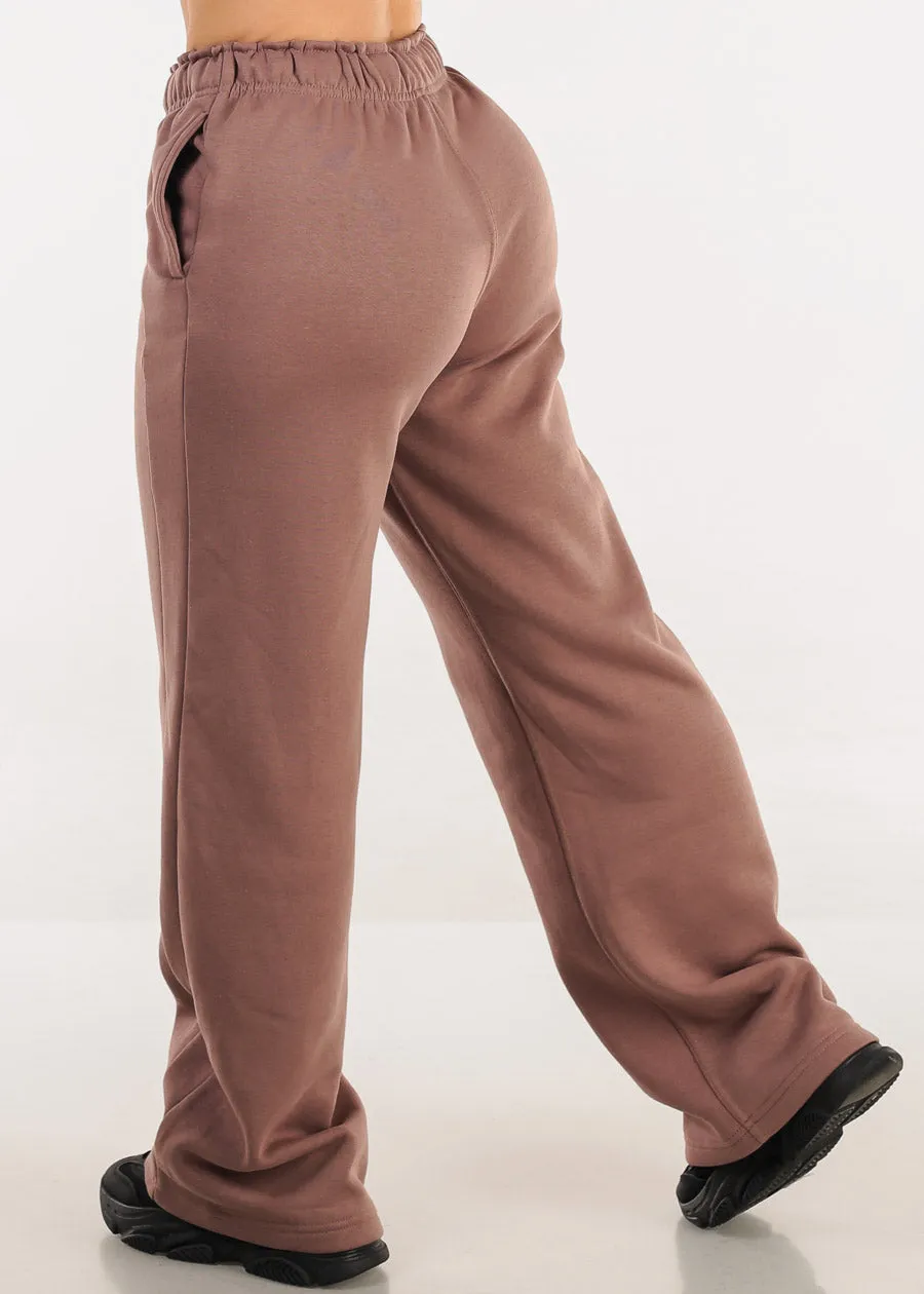 Elastic Waistband Wide Leg Sweatpants Light Maroon sold by Moda product image thumbnail 4