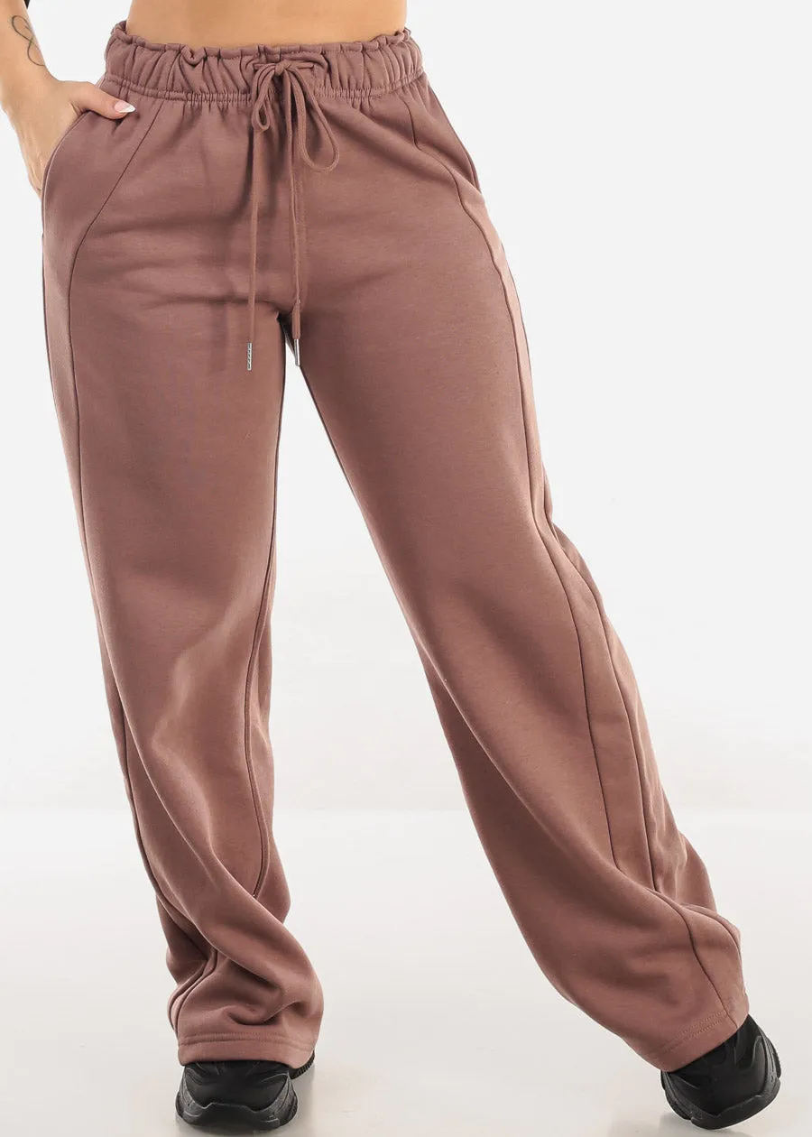 Elastic Waistband Wide Leg Sweatpants Light Maroon sold by Moda