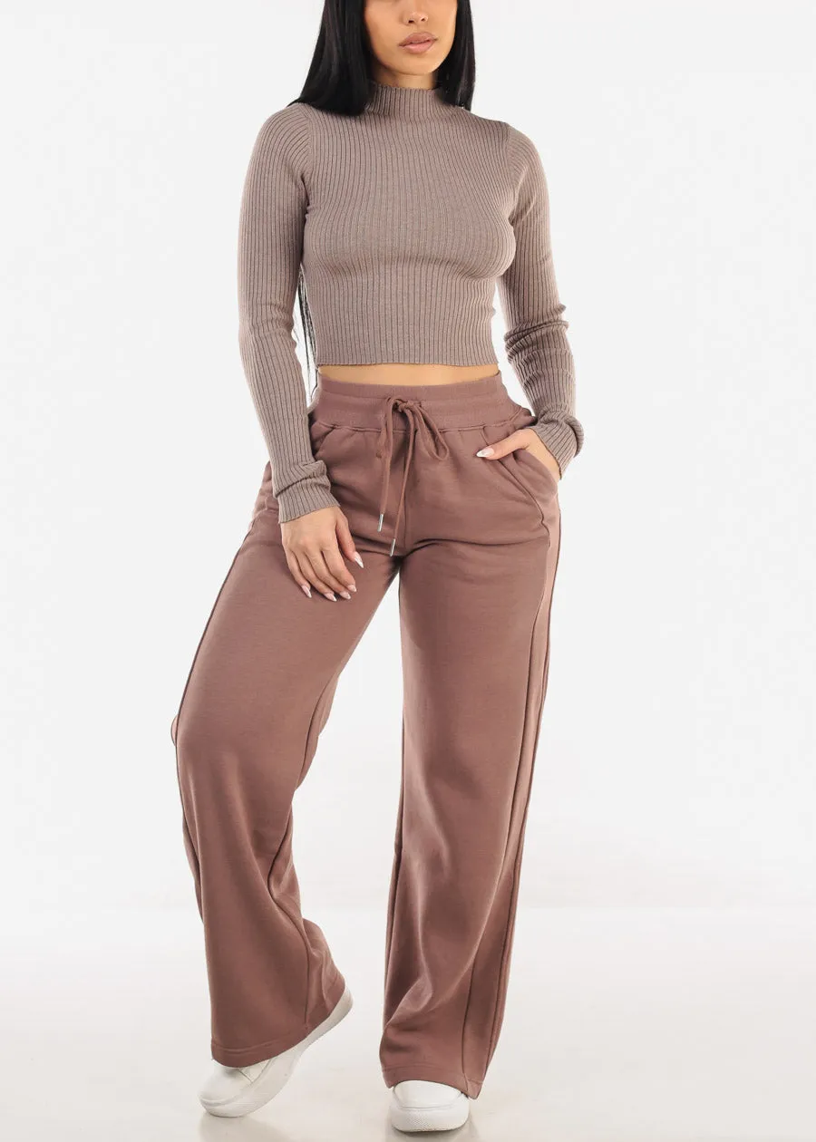 Mock Neck Ribbed Crop Sweater Top Mocha sold by Moda product image thumbnail 2