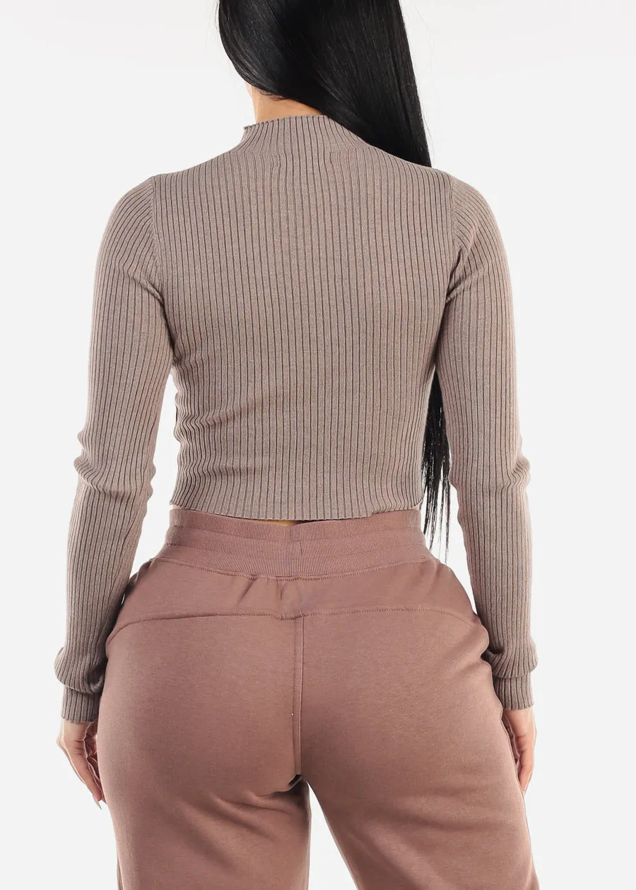 Mock Neck Ribbed Crop Sweater Top Mocha sold by Moda product image thumbnail 4