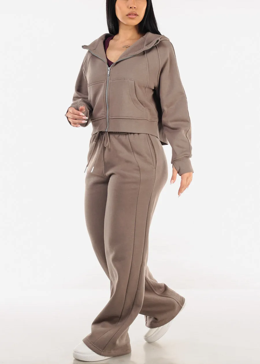 Zip Up Fleece Hoodie Mocha w Thumbholes sold by Moda product image thumbnail 2