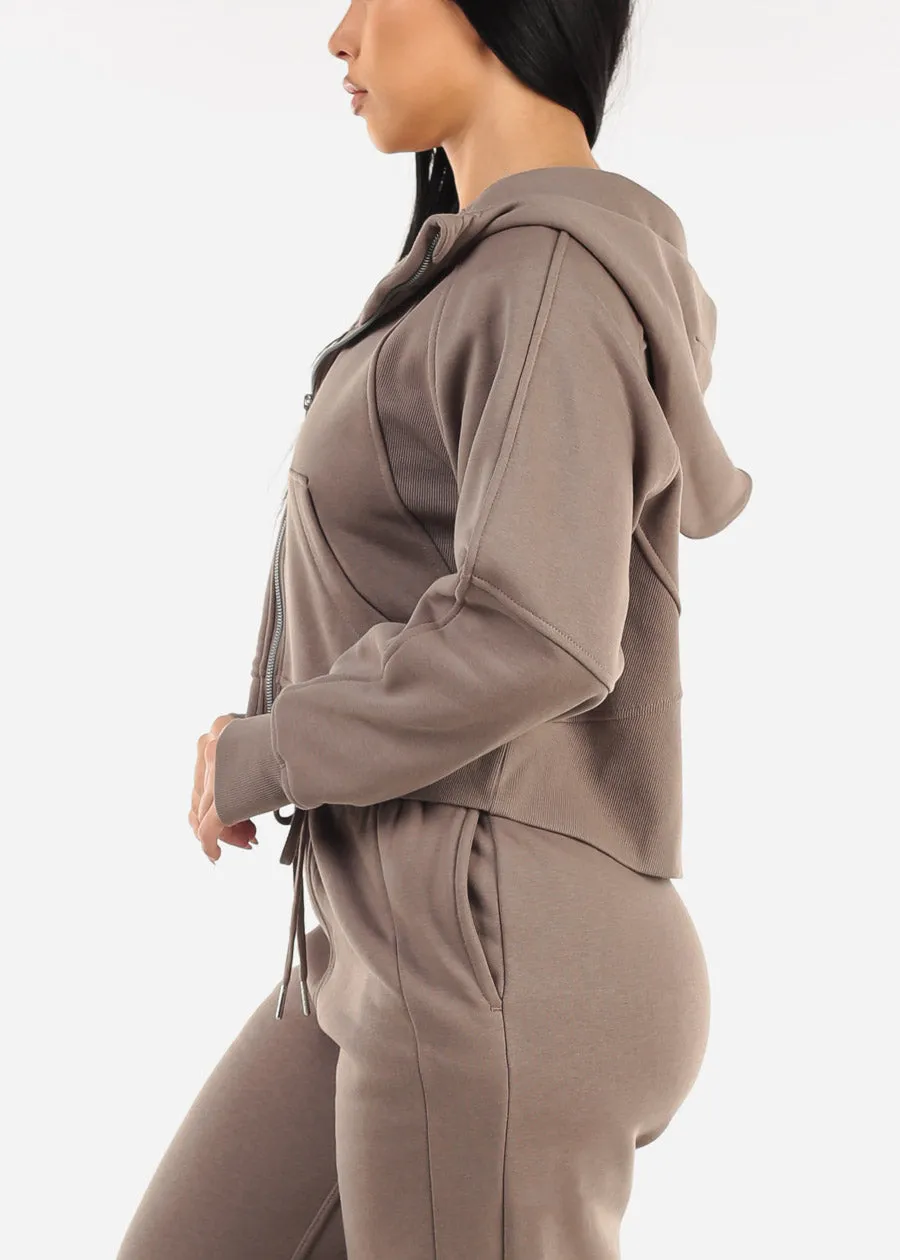 Zip Up Fleece Hoodie Mocha w Thumbholes sold by Moda product image thumbnail 3