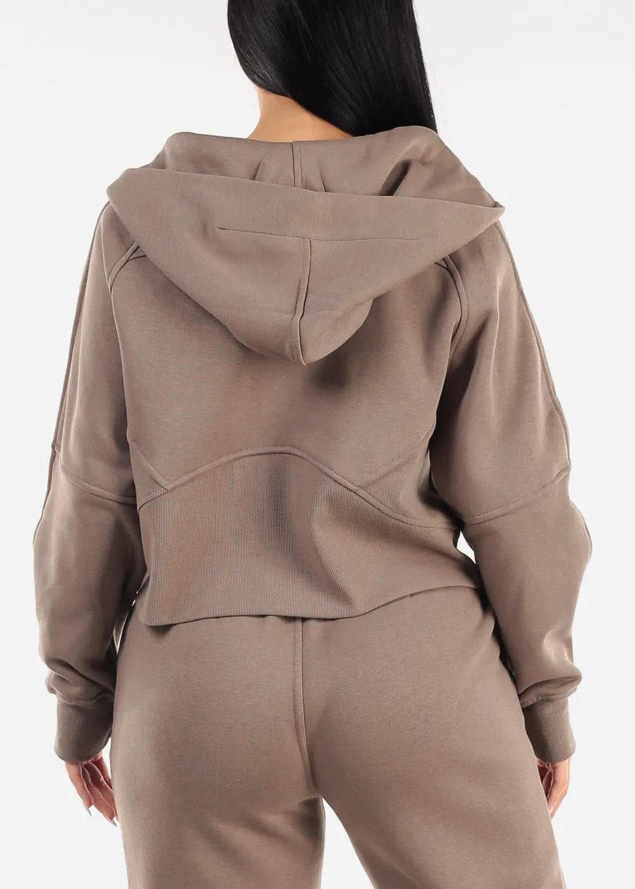 Zip Up Fleece Hoodie Mocha w Thumbholes sold by Moda product image thumbnail 4