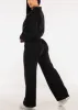High Waist Wide Leg Fleece Sweatpants Black sold by Moda