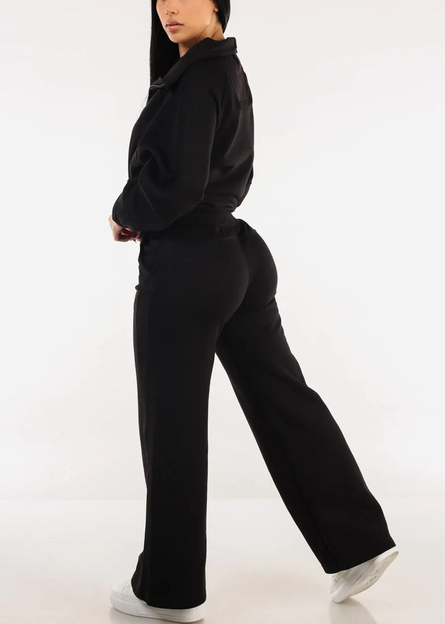 High Waist Wide Leg Fleece Sweatpants Black sold by Moda product image thumbnail 5