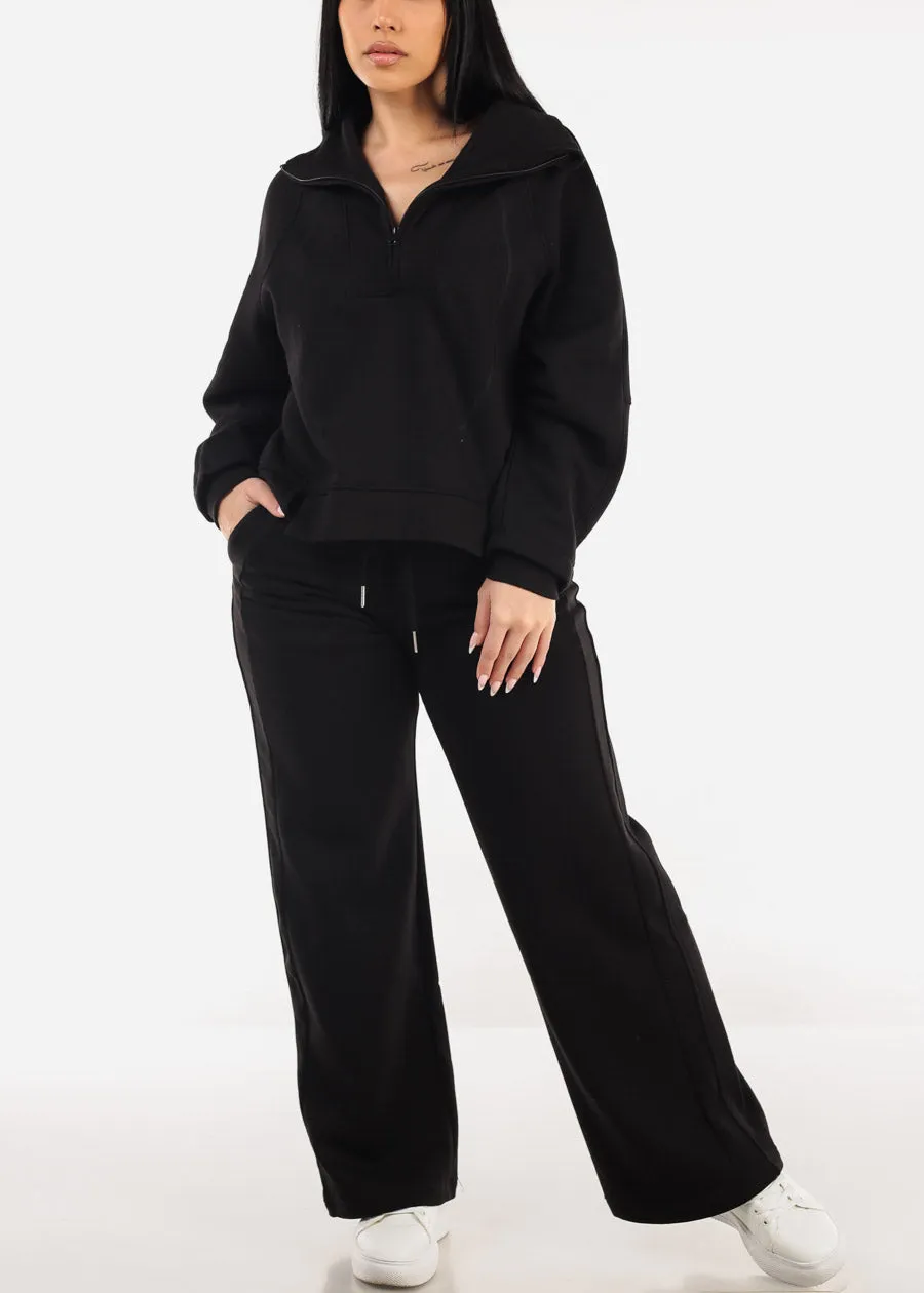 High Waist Wide Leg Fleece Sweatpants Black sold by Moda product image thumbnail 2