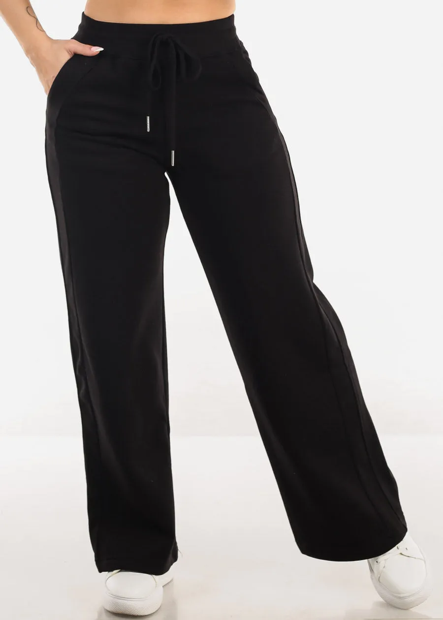 High Waist Wide Leg Fleece Sweatpants Black sold by Moda
