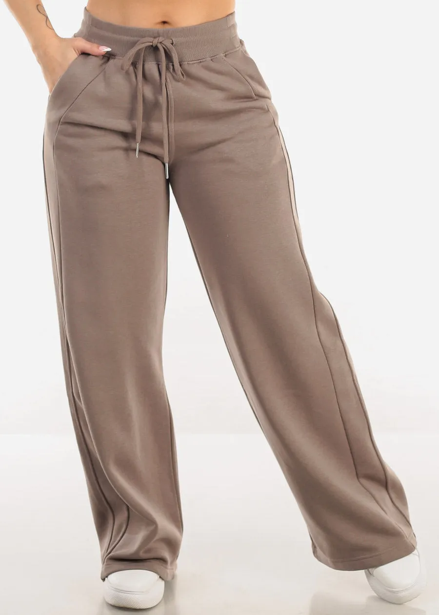 High Waist Wide Leg Fleece Sweatpants Mocha sold by Moda