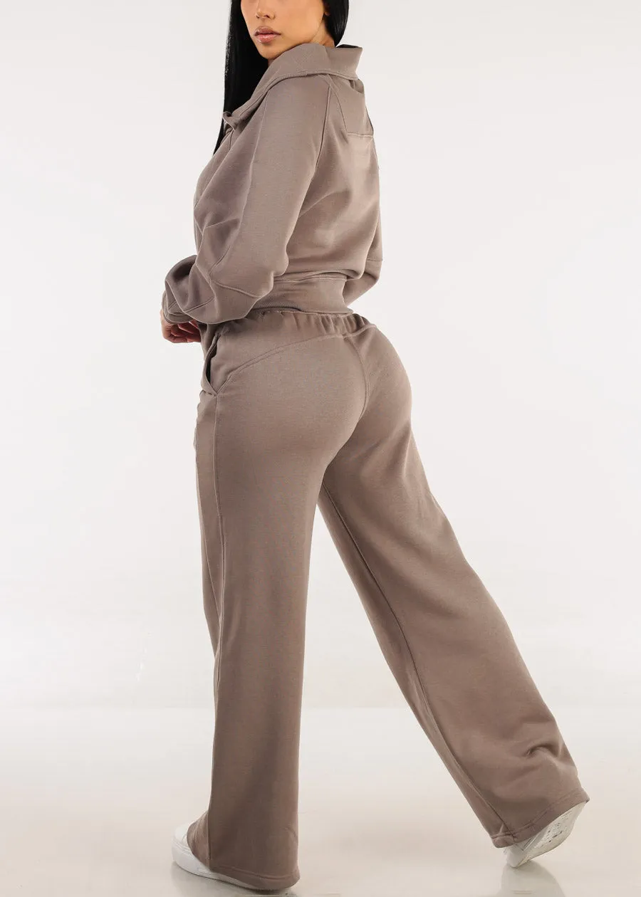 High Waist Wide Leg Fleece Sweatpants Mocha sold by Moda product image thumbnail 5