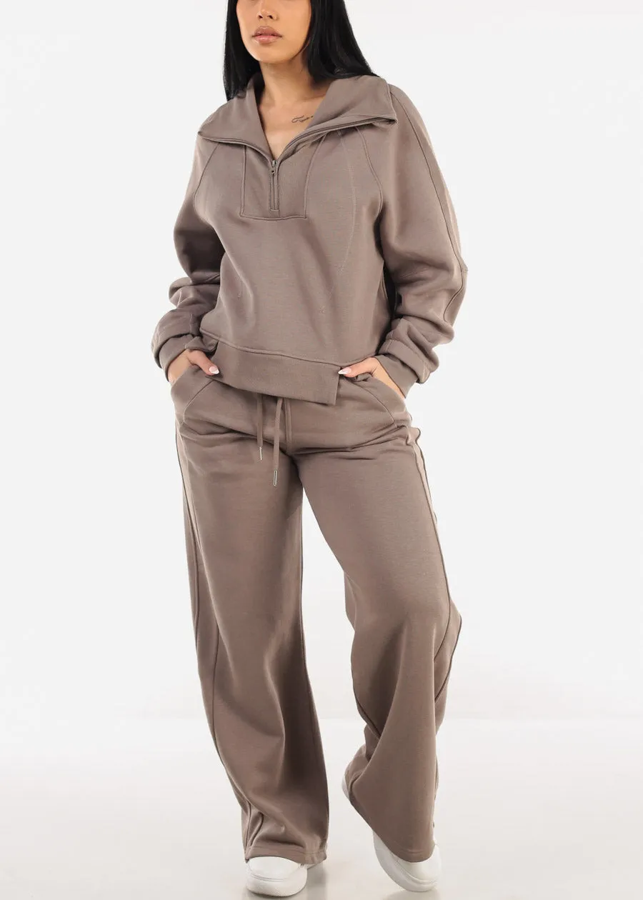 High Waist Wide Leg Fleece Sweatpants Mocha sold by Moda product image thumbnail 2