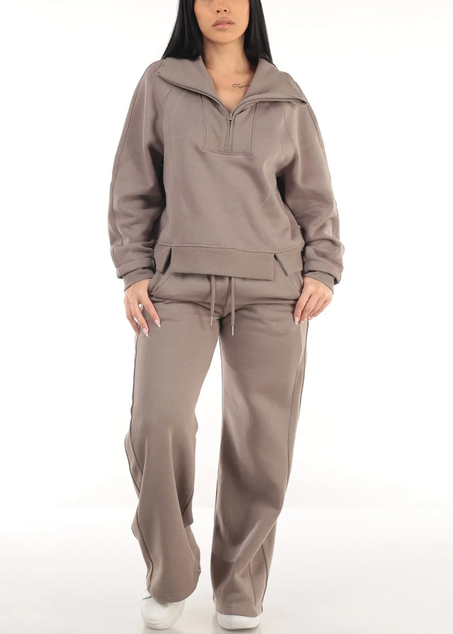 Half Zip Up Fleece Sweatshirt Mocha sold by Moda product image thumbnail 2