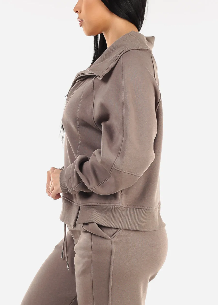 Half Zip Up Fleece Sweatshirt Mocha sold by Moda product image thumbnail 3