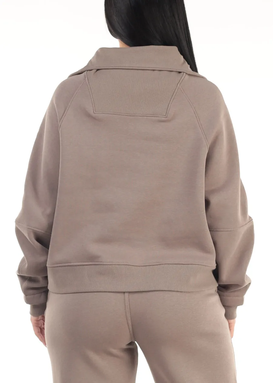 Half Zip Up Fleece Sweatshirt Mocha sold by Moda product image thumbnail 4