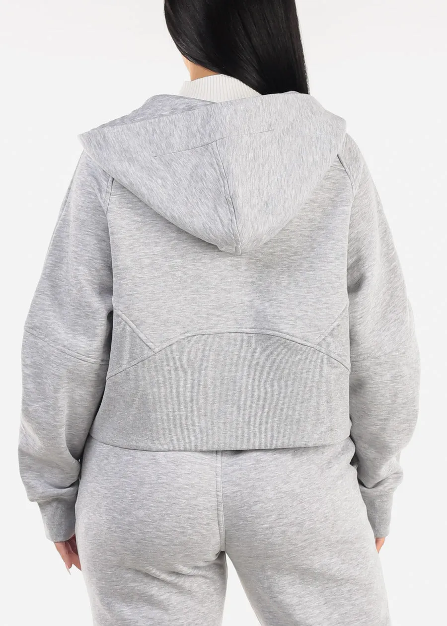 Zip Up Fleece Hoodie Grey w Thumbholes sold by Moda product image thumbnail 4