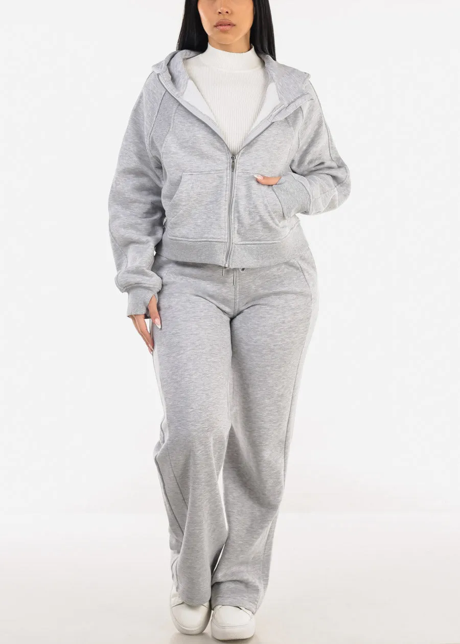 Zip Up Fleece Hoodie Grey w Thumbholes sold by Moda product image thumbnail 2