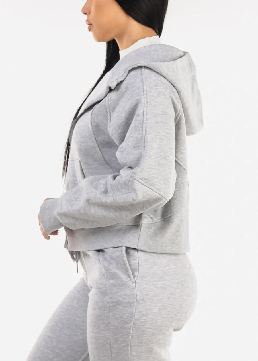 Zip Up Fleece Hoodie Grey w Thumbholes sold by Moda product image thumbnail 3