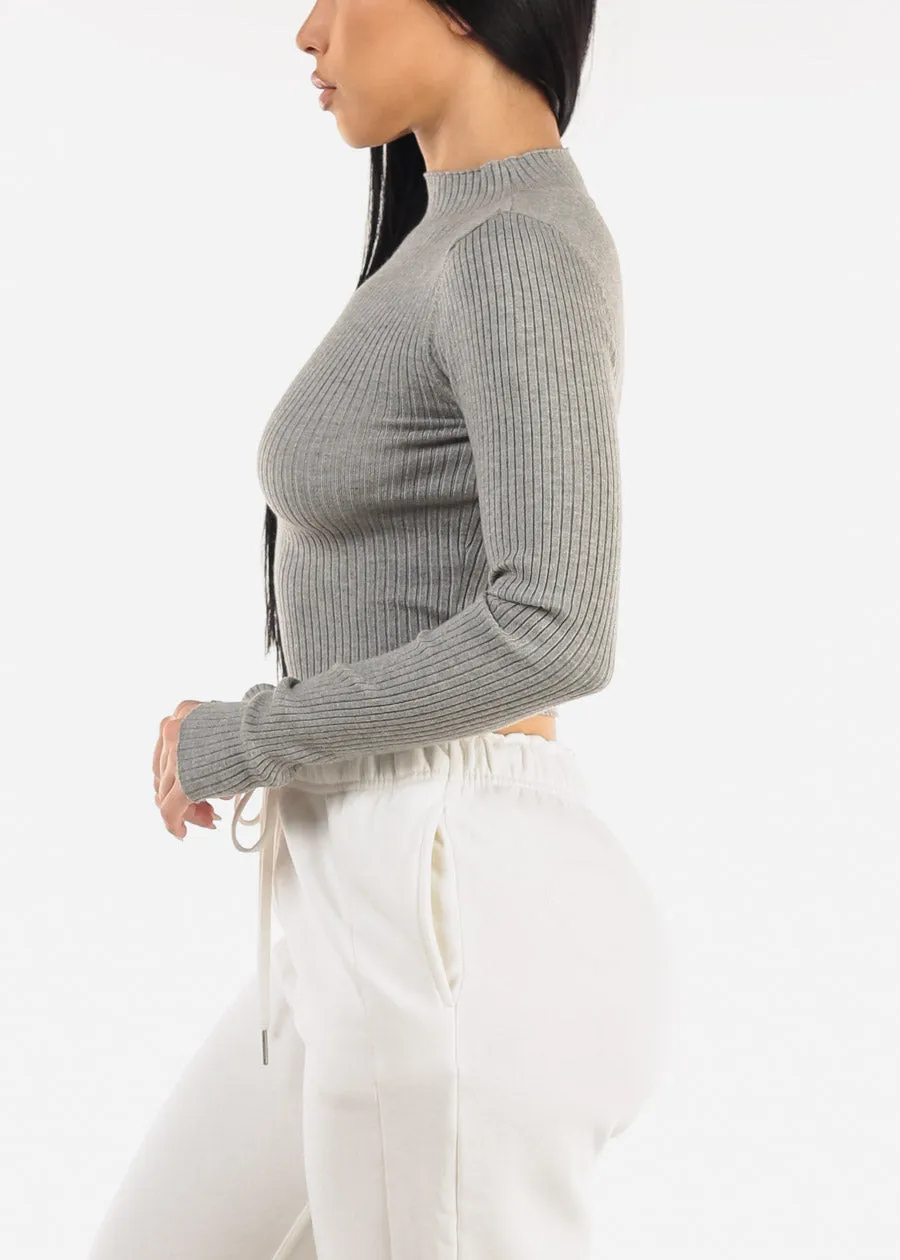 Mock Neck Ribbed Crop Sweater Top Grey sold by Moda product image thumbnail 3