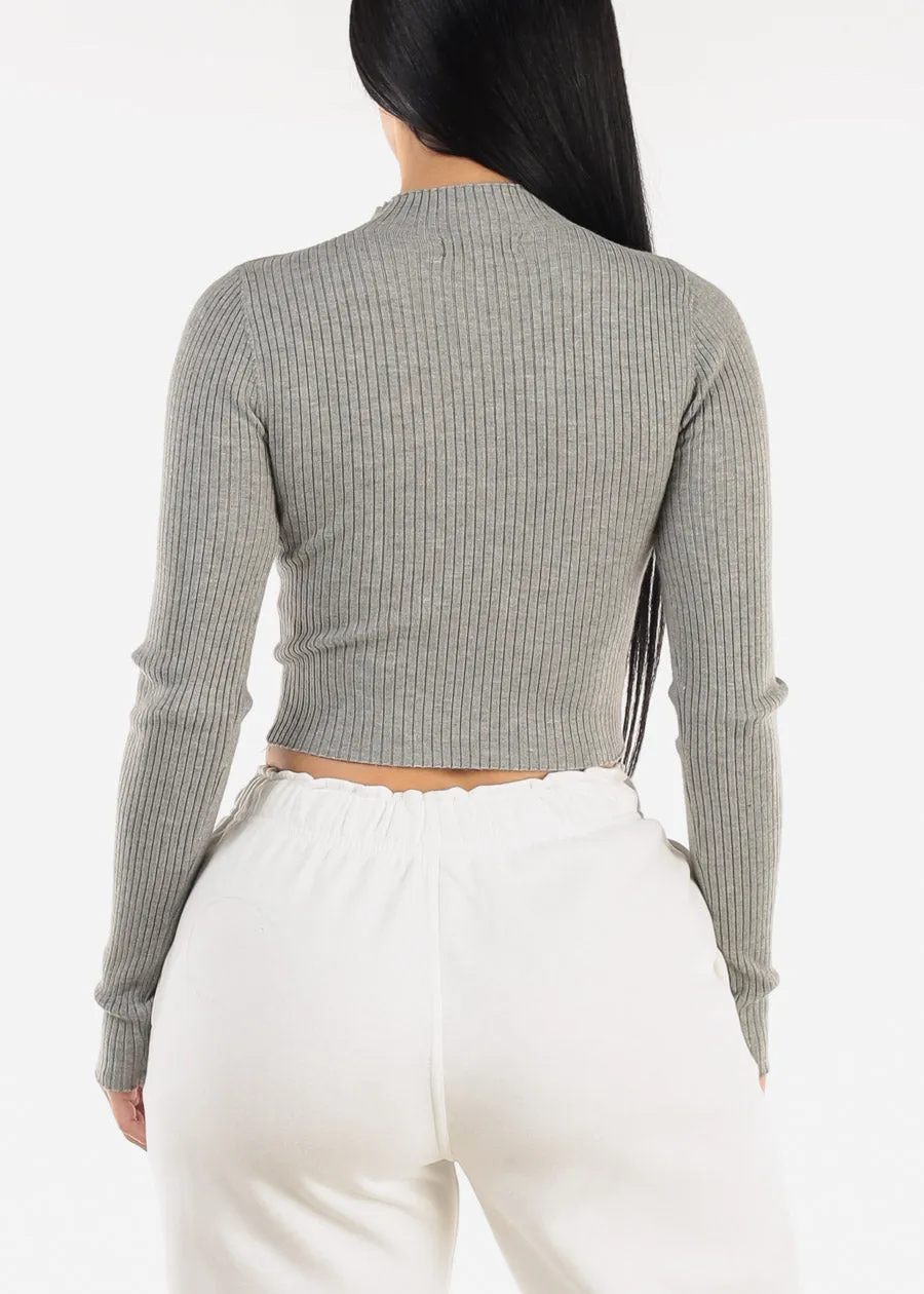 Mock Neck Ribbed Crop Sweater Top Grey sold by Moda product image thumbnail 4