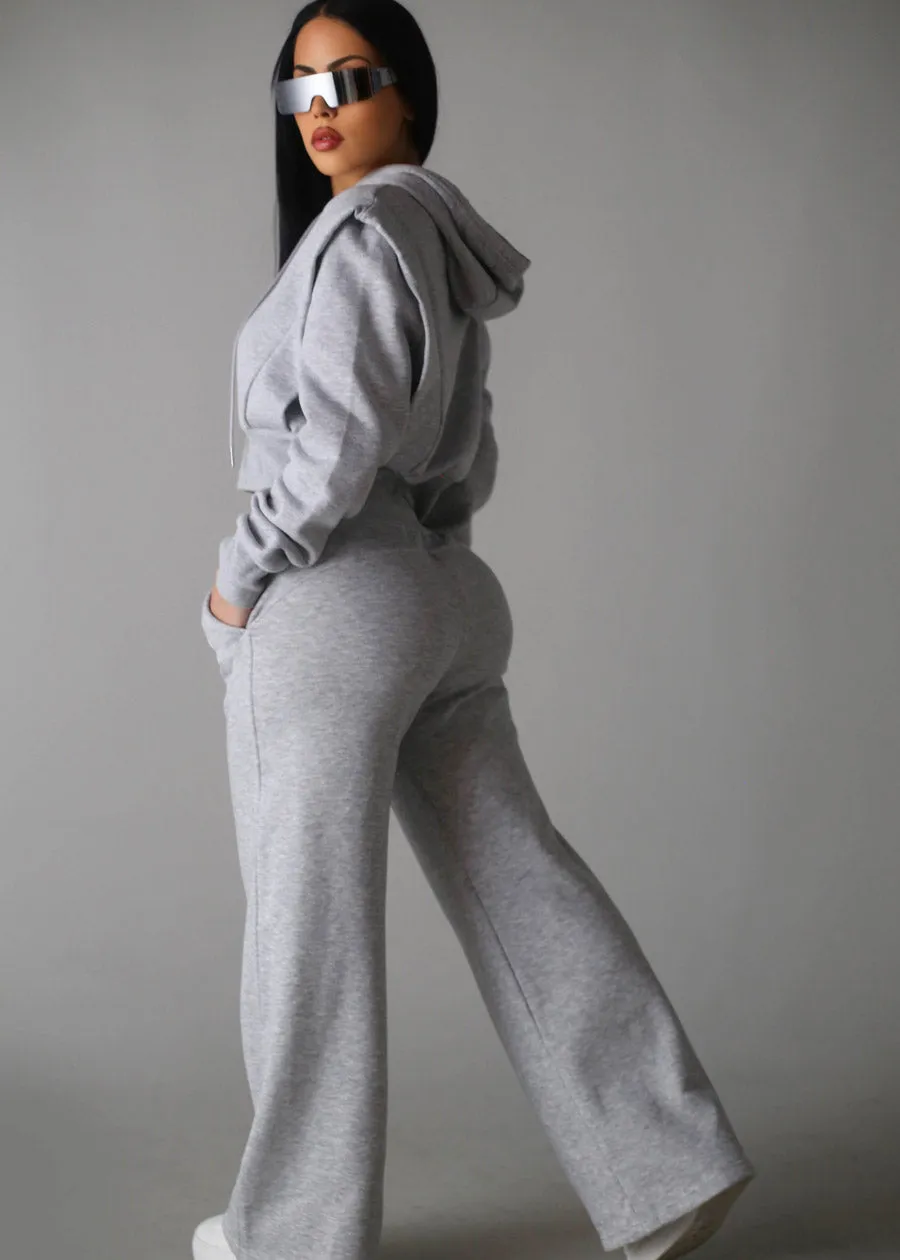 High Waist Wide Leg Fleece Sweatpants Grey sold by Moda product image thumbnail 4