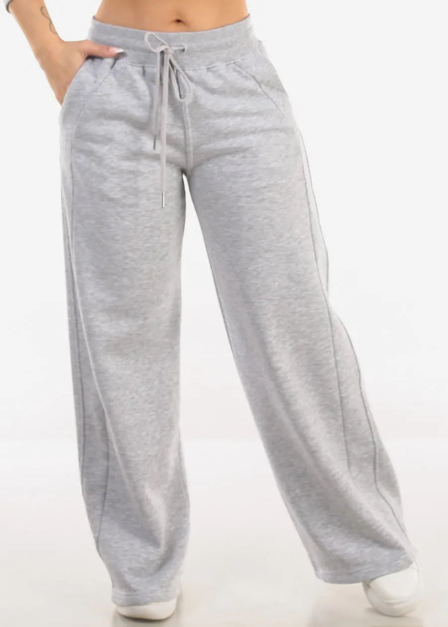 High Waist Wide Leg Fleece Sweatpants Grey sold by Moda